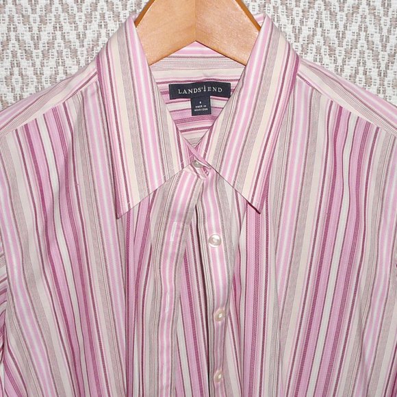 Lands End Button Down Shirt Blouse Pink Striped size 8 - Picture 3 of 9